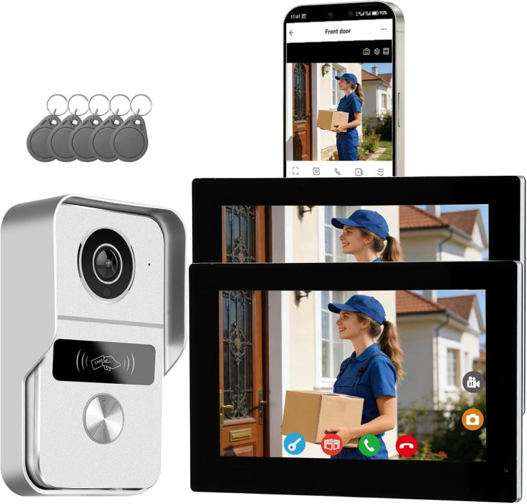 Honmidatek Interphone vidéo filaire pour smartphone, 2 fils, écran tactile 7 pouces, vision nocturne, déverrouillage à distance, interphone bidirectionnel pour villa, maison, bureau, avec 1 caméra et 2 moniteurs