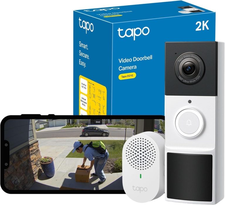 Tapo Sonnette Sans Fil Extérieur Étanche avec Caméra 2K, avec Carillon, IP65, stockage local 512 Go