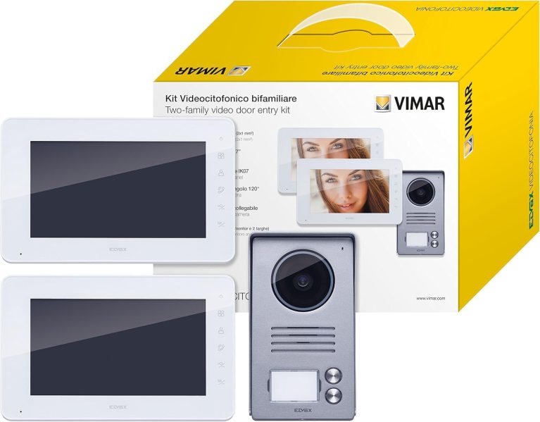 VIMAR K40911 - Kit vidéophone bifamilial avec blocs d'alimentation multifiche, écran 7 pouces